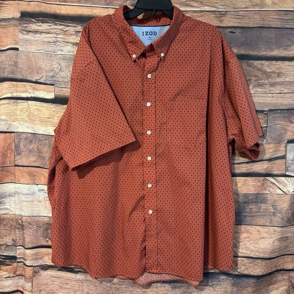 IZOD Shirt Mens 4XL Orange Anchor Print Short Sleeve Button Down Golf Stretch
